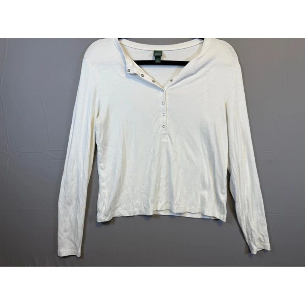 Wild Fable Cream Ribbed Henley Long Sleeve Top Y2K Womens